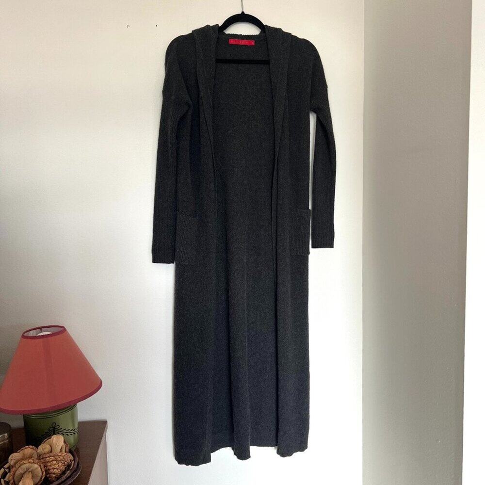 Krimson Klover Charcoal Grey Wool & Cashmere Hooded Open-Front Duster Cardigan
